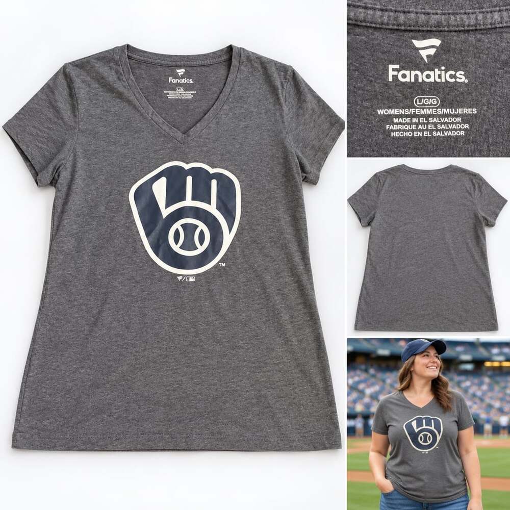 Fanatics Milwaukee Brewers Women's Charcoal V-Neck T-Shirt